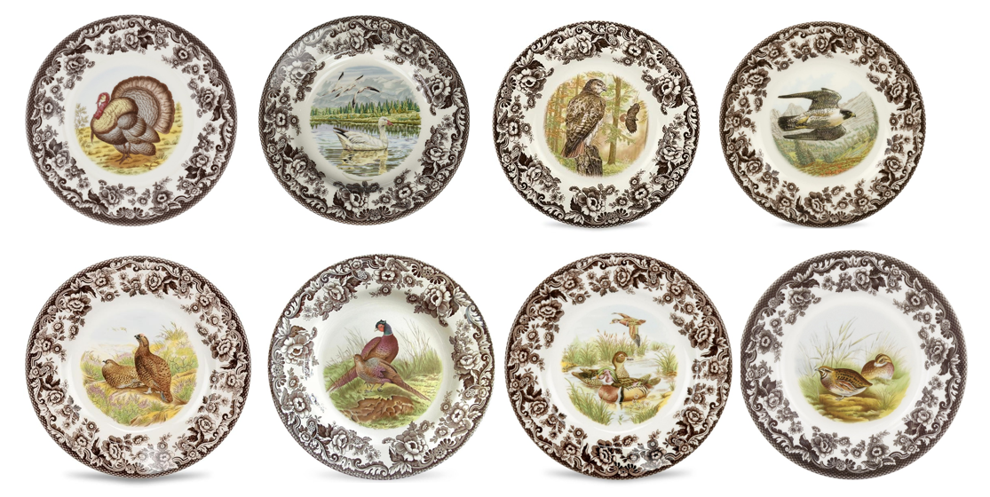 Spode Woodland Set Of 8 Dinner Plates- 8 unique designs style 3602