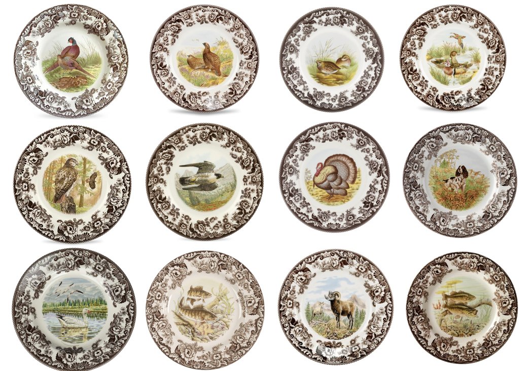 Spode Woodland Set Of 12 Dinner Plates- 12 unique designs style 3633