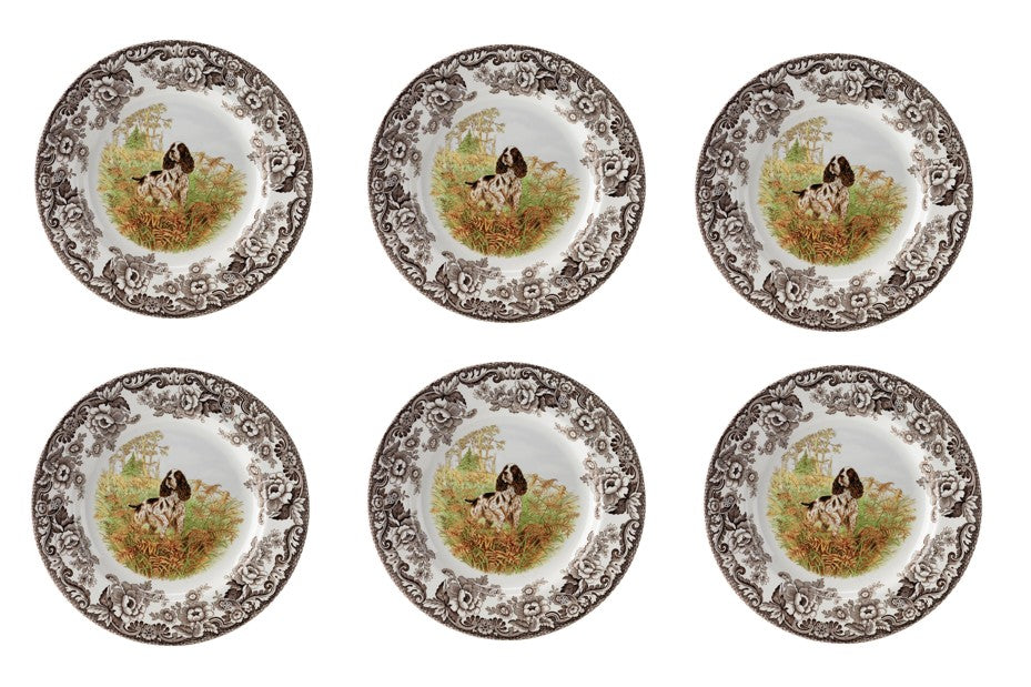 Spode Woodland Set Of 12 Dinner Plates-all Spaniel style 3666