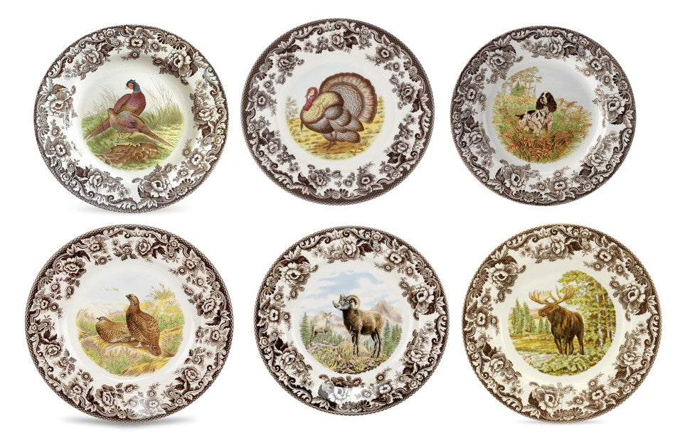 Spode Woodland 6 pk dinners- 6 different designs incl spaniel pheeasant+++3673