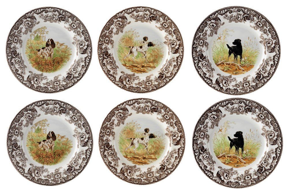 Spode Woodland 6 pk salad plates- 6 dogs -----3700-----
