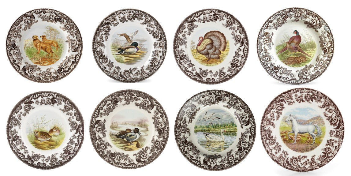Spode Woodland Set Of 8 Dinner Plates- 8 unique designs style 3702