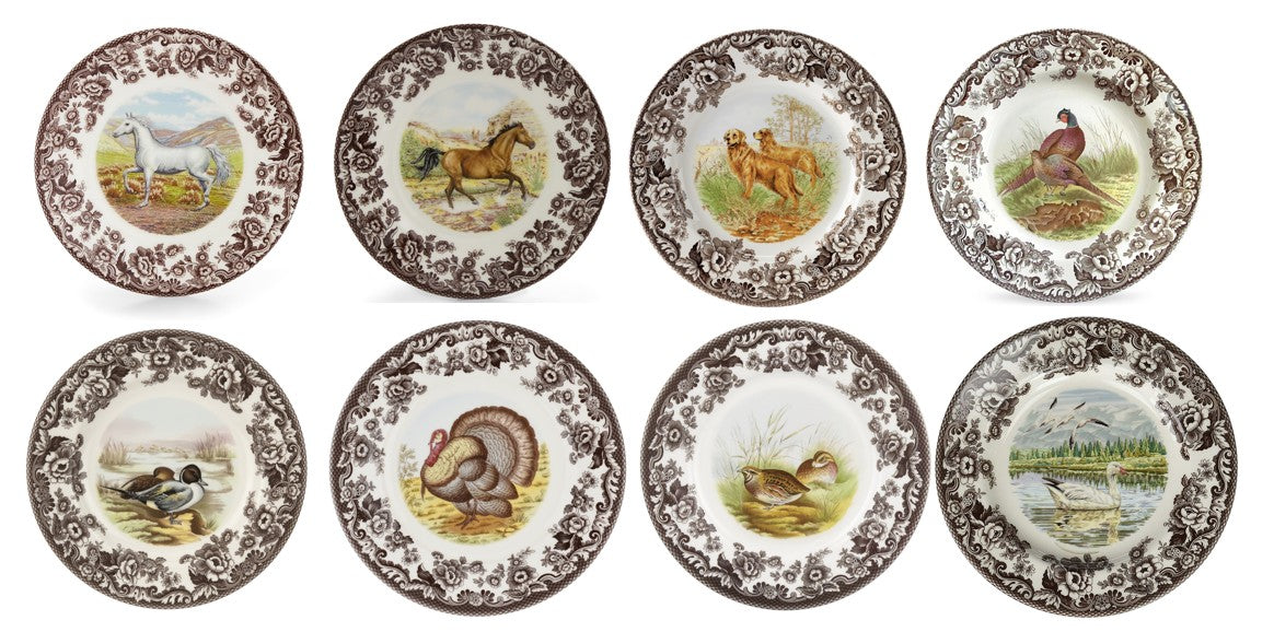 Spode Woodland Set Of 8 Dinner Plates- 8 unique designs style 3708