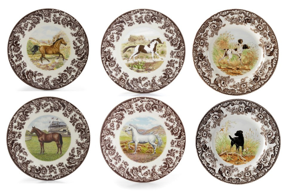 Spode Woodland 6 pk dinners- 6 different horses and dogs ---3723---