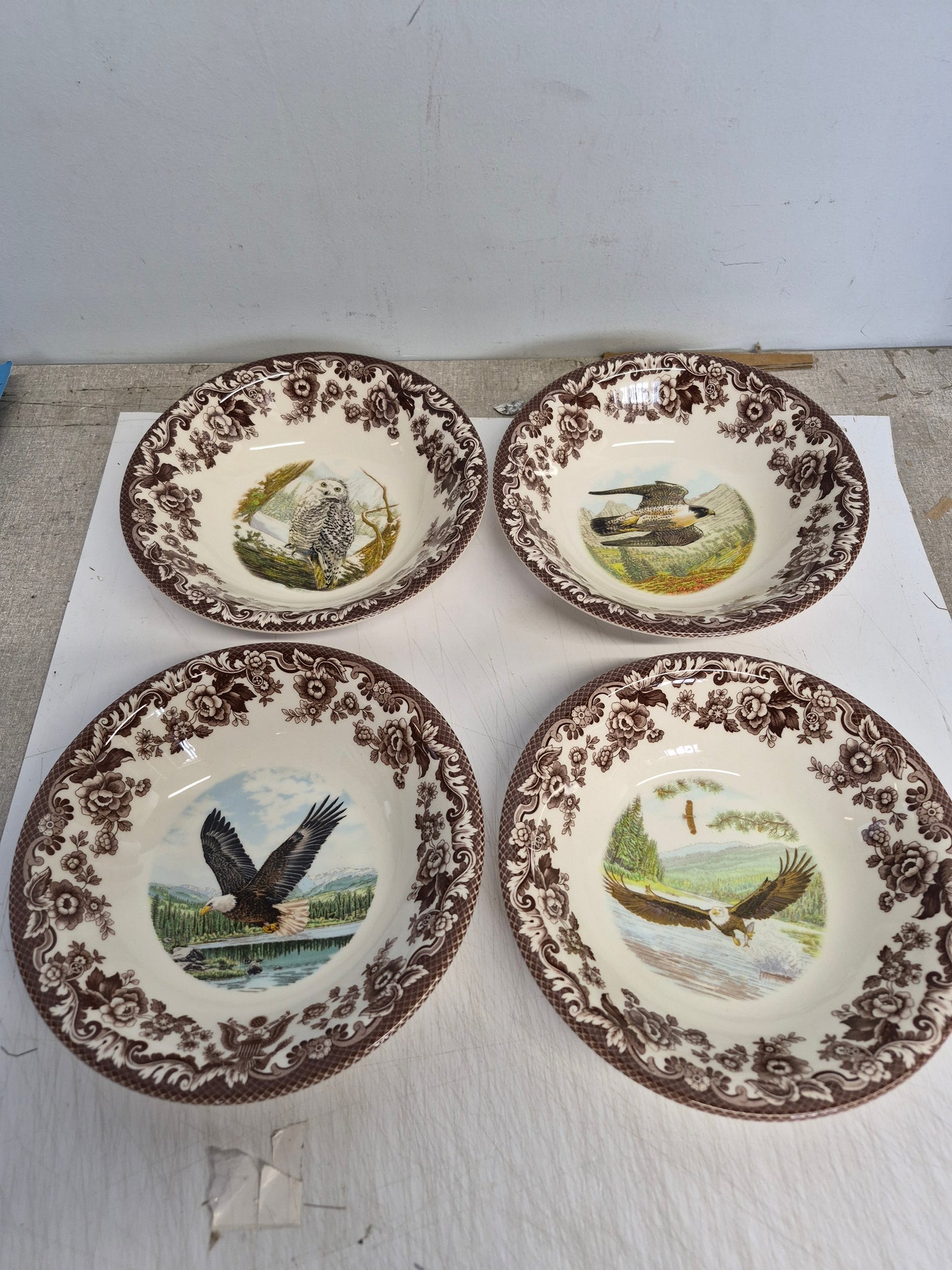 Spode Woodland Ascot Set of 4 Bowls BIRDS of prey 2 eagles---3732--- LTD Quantities