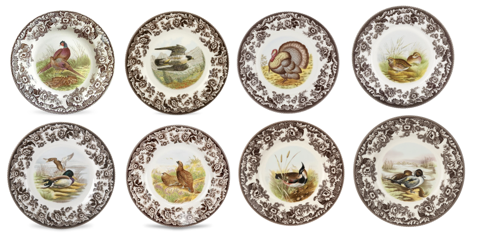Spode Woodland 8 pk dinners- 8 different dinner plates 3763