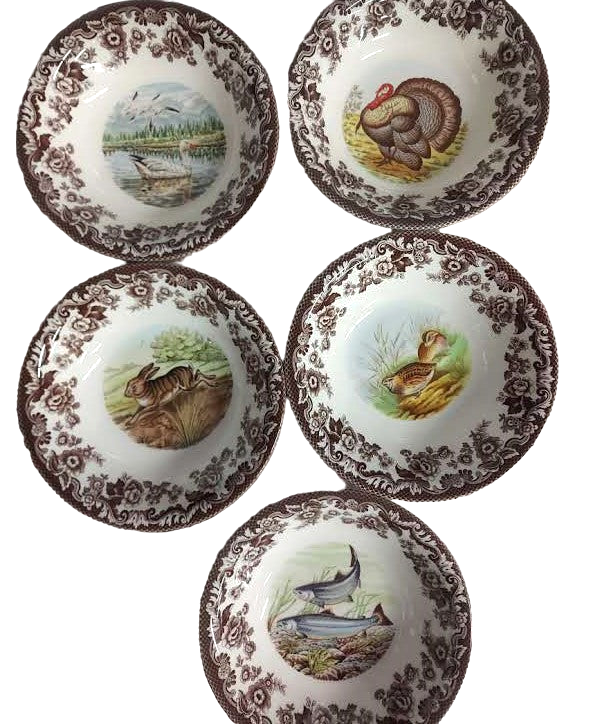 Spode Woodland Ascot Bowls set of 12 unique designs birds and animals