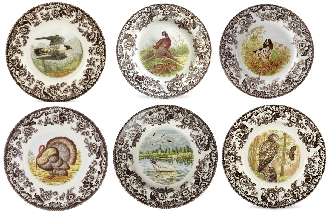 Spode Woodland 6 pk dinners- 6 different designs incl turkey, 4042