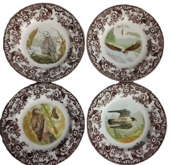 Spode Woodland Set Of 4 Salad Plates- Birds Of Prey- price cut LTD time!