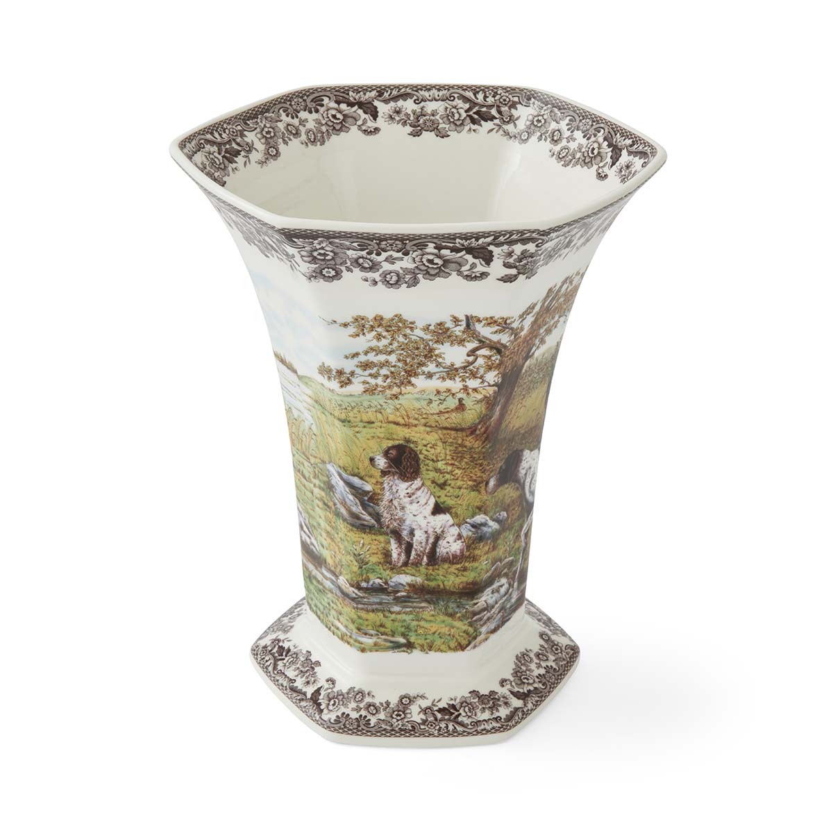 Spode Woodland Woodland Hexagonal Vase, Hunting Dogs