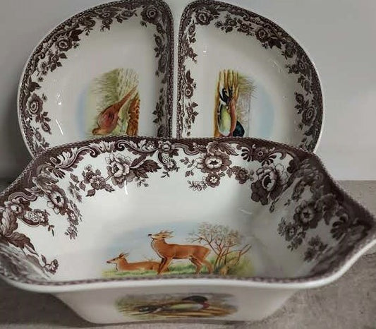 Spode Woodland 2  Serving dishes - ***Price cut***salad bowl+ divided dish
