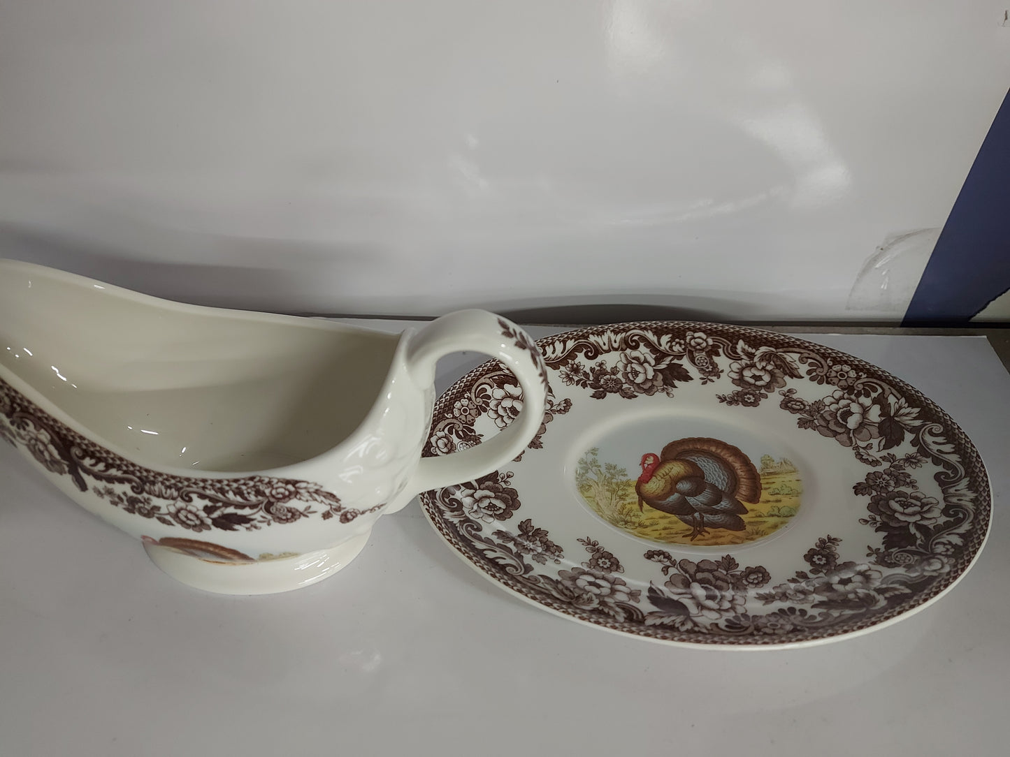 Spode Woodland Sauceboat And Stand- Turkey Design- PRICE CUT!!!