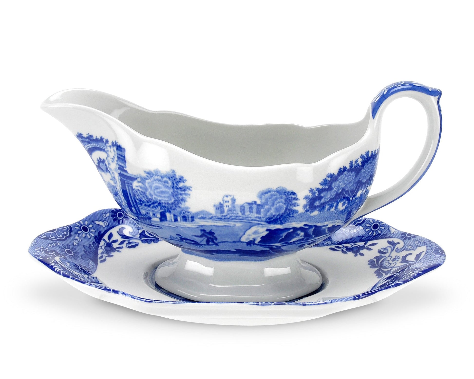 Spode Blue Italian Gravy Boat And Stand - Shoppedeals