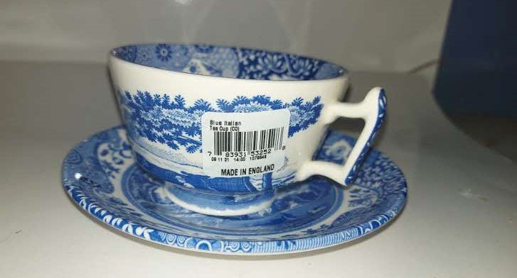 Blue Italian Teacups and Saucers (Set of 4)