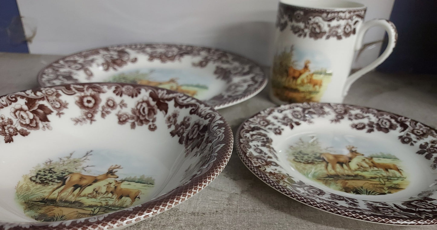 Spode Woodland 4 Pc Set placesetting- Mule Deer - Shoppedeals