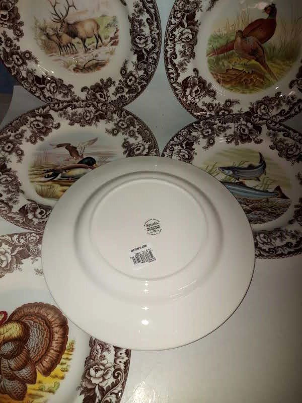 Spode Woodland Set Of 6 Dinner Plates- 6 unique designs land/sea/air - Shoppedeals