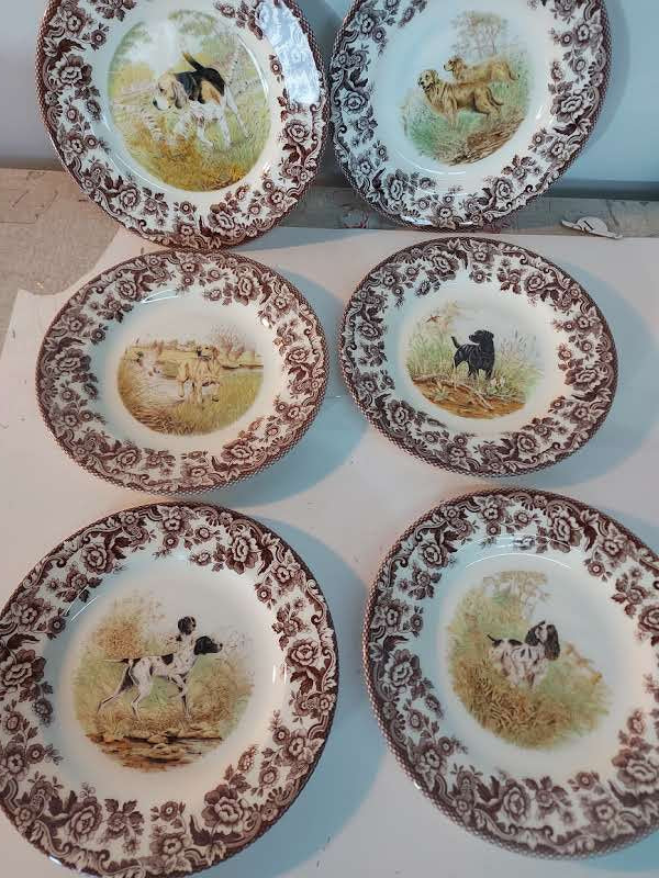 Spode Woodland Salad Plates Set of 6 all dogs