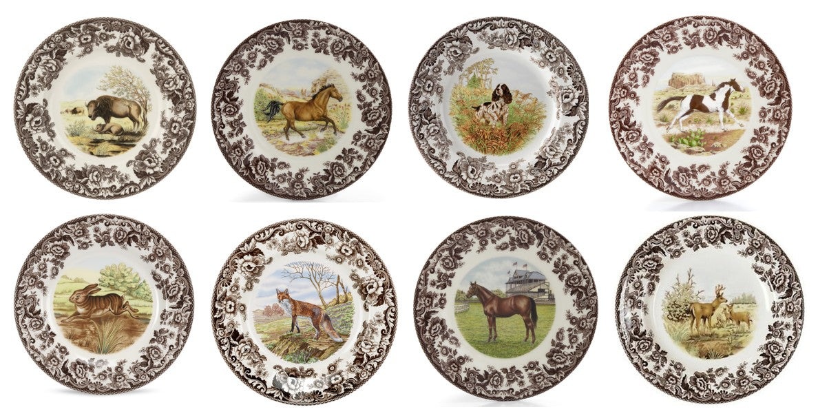 Spode Woodland Set Of 8 SALAD Plates- 8 unique animal designs style ---3674---