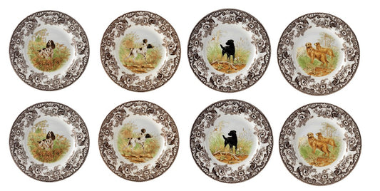 Spode Woodland Set Of 8 SALAD Plates- all dogs ---3684