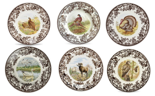 Spode Woodland 6 pk salad plates- 6 different designs inc 5 birds ---3686---