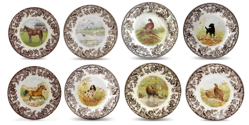 Spode Woodland Set Of 8 Dinner Plates- 8  unique designs style 3691