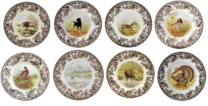 Spode Woodland Set Of 8 Dinner Plates- 8  unique designs style 3698