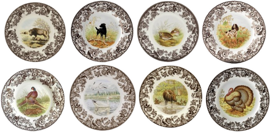 Spode Woodland Set Of 8 Dinner Plates- 8  unique designs style 3698