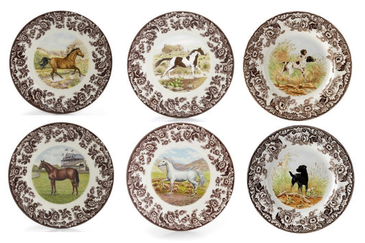 Spode Woodland 6 pk dinners- 6 different horses and dogs  ---3723---