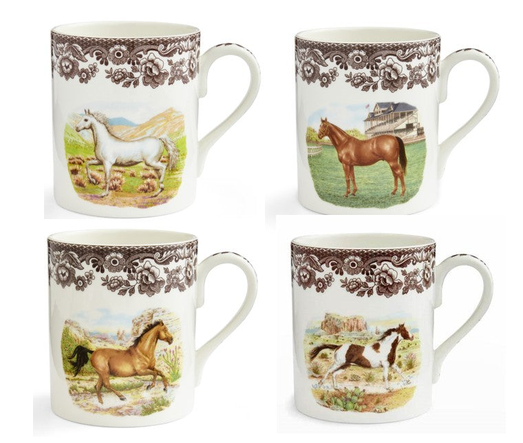 Spode Woodland 4 pk Mugs - 4 different horses  ---3729---ltd quan