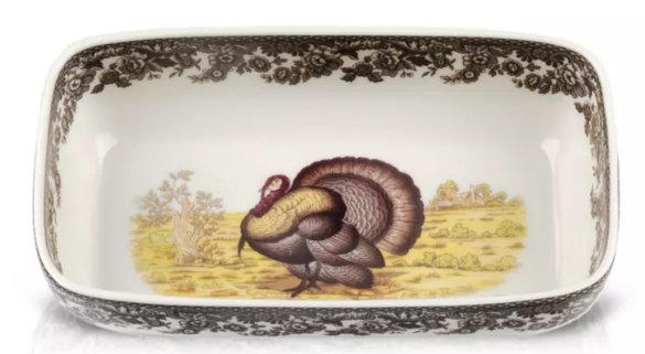 Spode Woodland  Cranberry dish and with slotted spoon---4048