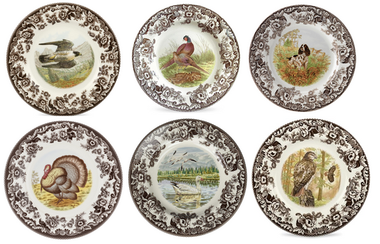 Spode Woodland 6 pk dinners- 6 different designs incl turkey, ++CLEARANCE