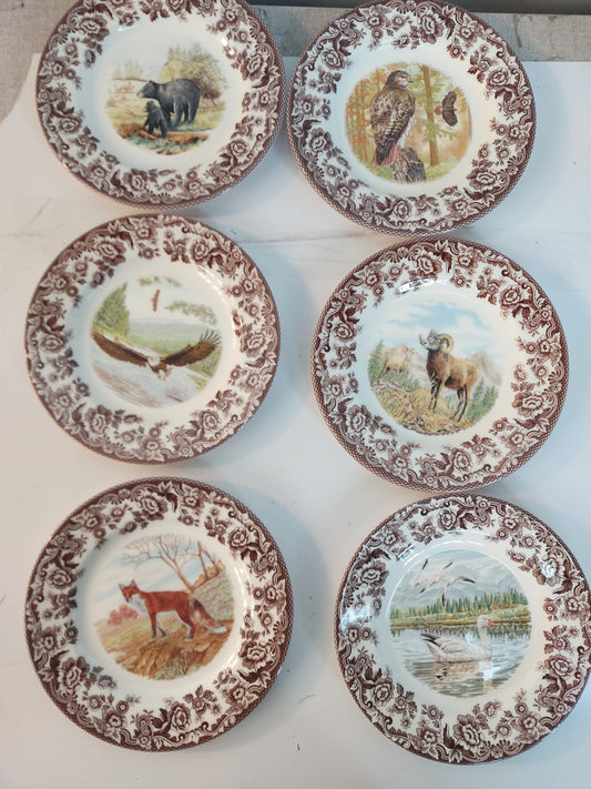 Spode Woodland Salad Plates Set of 6- 3 UNIQUE Animals+ 3 Birds Price cut!