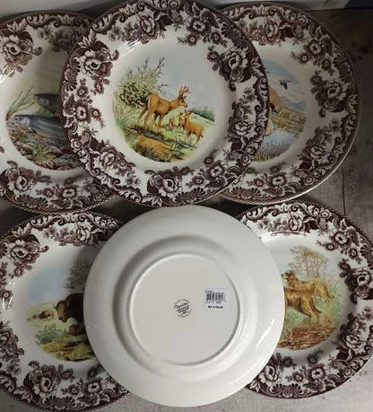 Spode Woodland Set Of 6 Dinner Plates- 6 unique designs 3 animal 2 fish and a bird