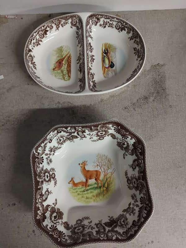 Spode Woodland 2  Serving dishes - ***Price cut***salad bowl+ divided dish