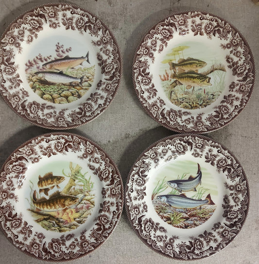 Spode Woodland Salad Plates Set of 4- 4 UNIQUE Fish