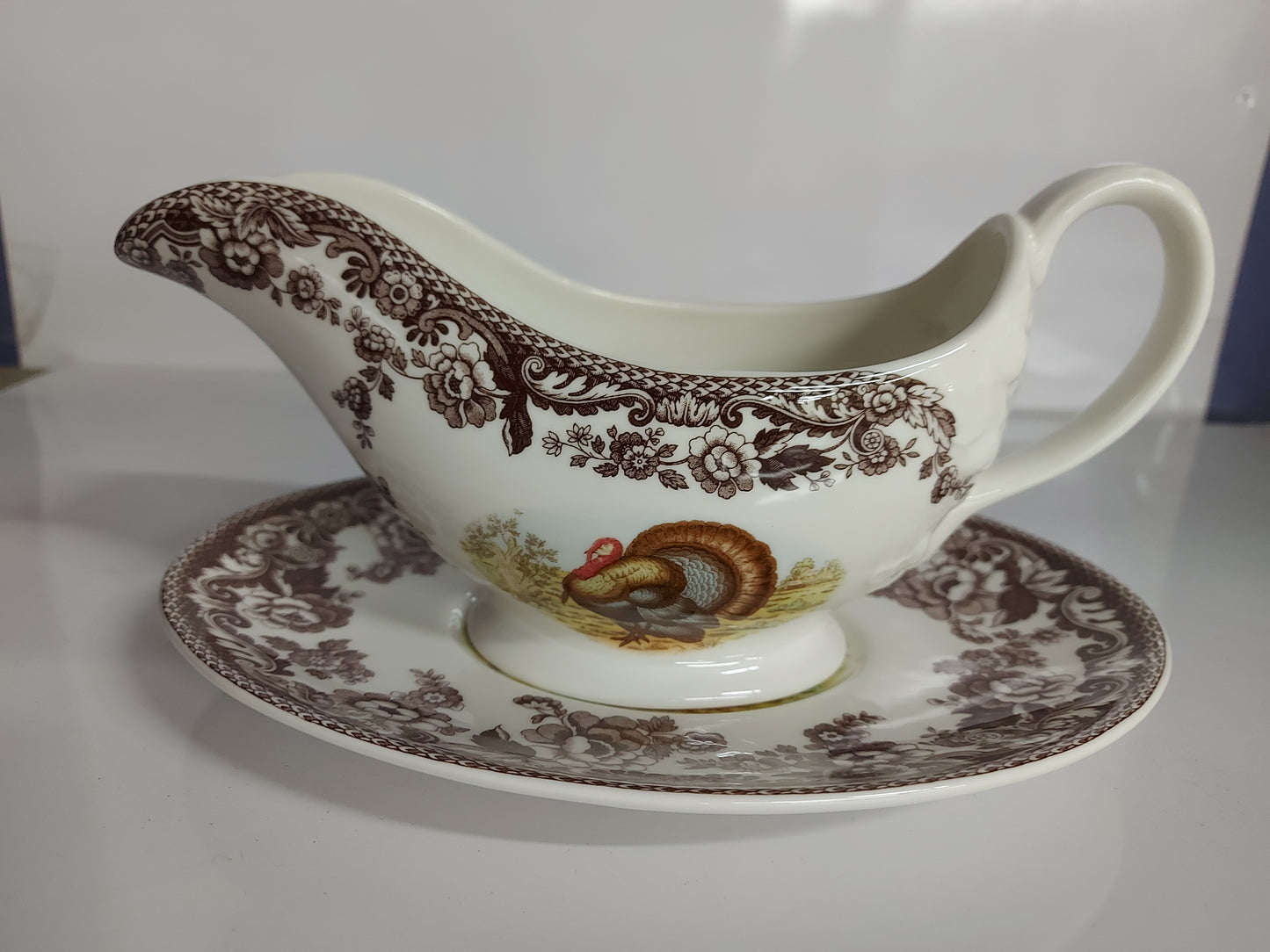 Spode Woodland Sauceboat And Stand- Turkey Design- PRICE CUT!!!