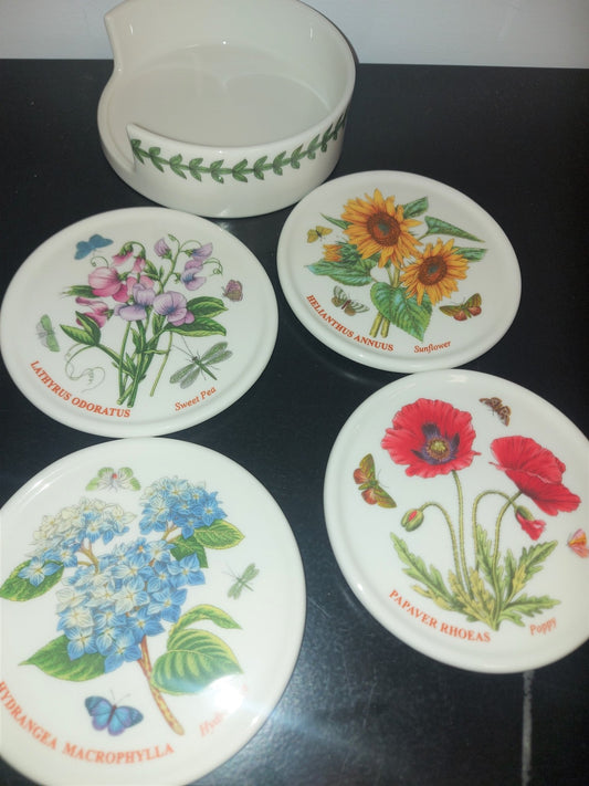 Portmeirion Botanic Garden Round Coaster set of 4 with holder- Price Cut! - Shoppedeals