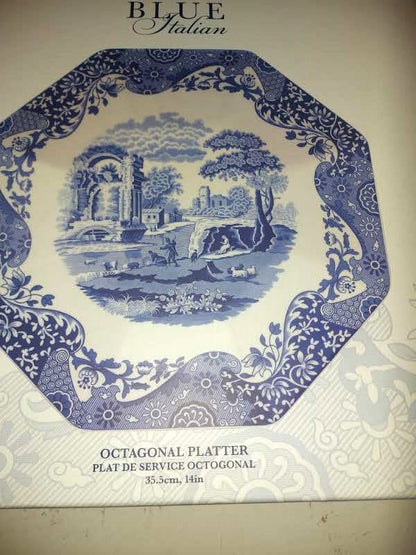 Spode Blue Italian 14" Octagonal Platter - Shoppedeals