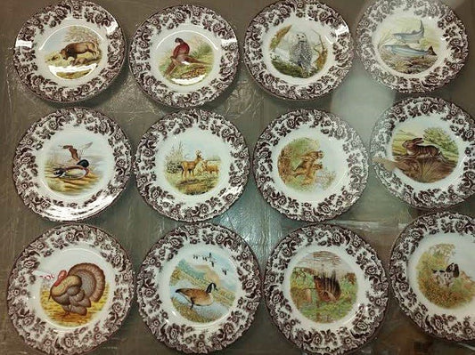 Spode Woodland Set of 12 Salad Plates 12 different designs- inc Turkey, Pheasant+ More - Shoppedeals
