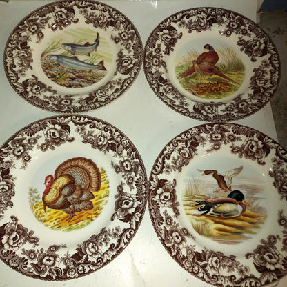 Spode Woodland Set Of 4 Dinner Plates- 3 birds and a fish - Shoppedeals