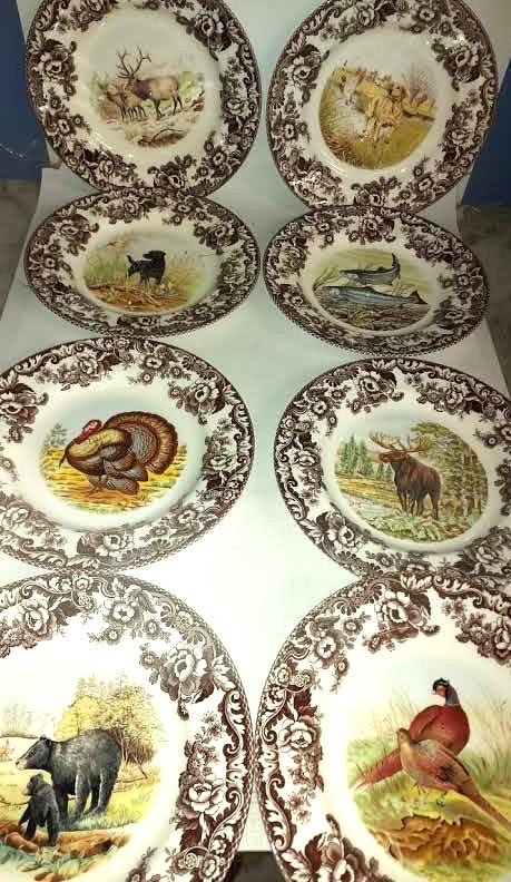 Spode Woodland Set Of 8 Dinner Plates-8 UNIQUE designs - Shoppedeals